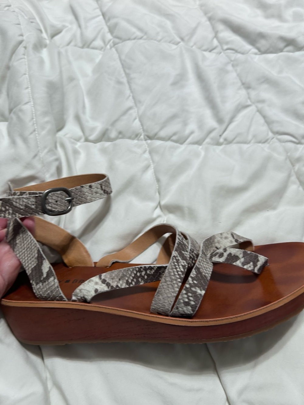 Lucky Brand Snake-Print Strappy Wedge Sandal - Brown and Gray